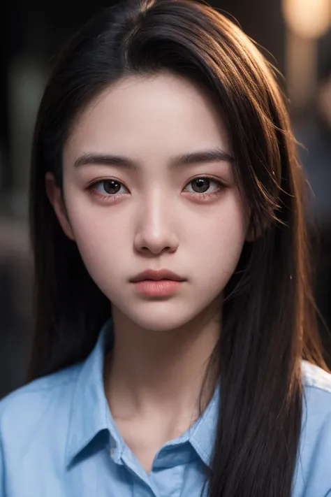 high quality, 20 y.o girl, wearing shirt, cute face, detailed face, skin pores, cinematic shot, dramatic lighting, upper body,