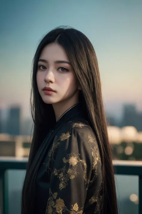 (best quality:1.4),(masterpiece:1.4),(photorealistic:1.4),(Realistic:1.2),(ultra high res, raw photo:1.4),(hdr, hyperdetailed:1.2),(8K:1.2),cinematic photo 1girl,(black long straight hair:1.2),standing,chinese clothes,