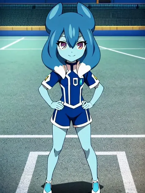 <lora:Plink_Powai(Inazuma_Eleven):0.8>,Plink_Powai(Inazuma_Eleven),(ultra-best quality,extremely beautiful CG,highres,exquisite,super fine illustration,),detailed eyes,highlight,detailed background,solo,looking at viewer,multicolored eyes,purple eye,multicolored hair,long hair,blue hair,small breasts,(small:1.1),blue skin,colored skin,
soccer court,smile,full body,blue socks,hand on hips,<hypernet:vaeextremecolors_v10:1.0>