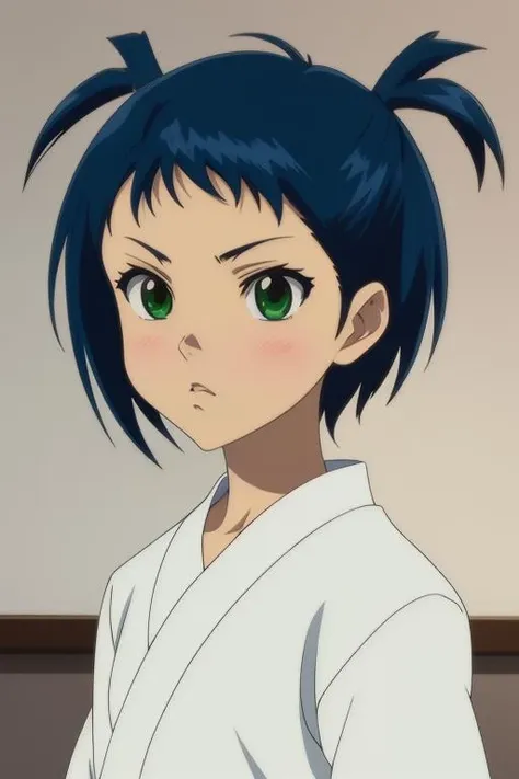 <lora:chu-bra!!:0.7> jinguuji yako, green eyes, blue hair, short hair, upper body, centered, 8k, masterpiece, absurdres, anime,