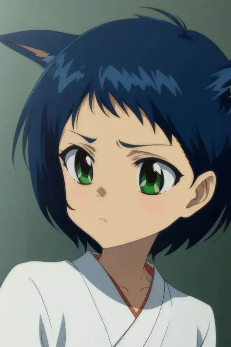 <lora:chu-bra!!:0.7> jinguuji yako, green eyes, blue hair, short hair, upper body, centered, 8k, masterpiece, absurdres, anime,