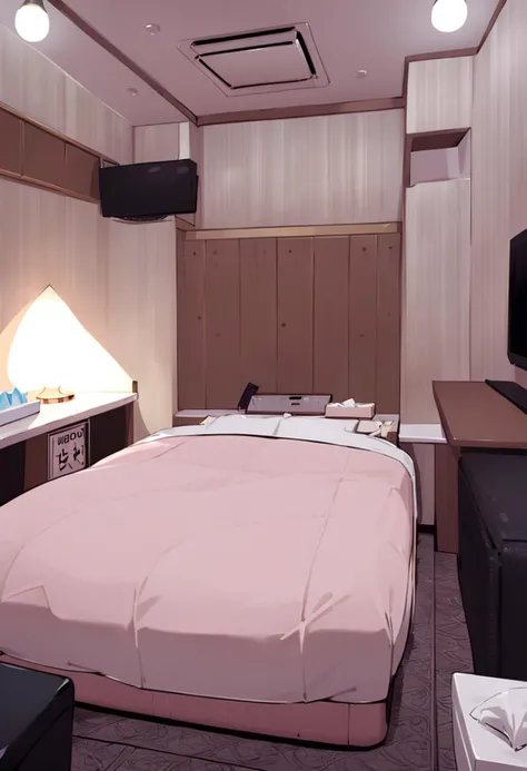 masterpiece, best quality, very aesthetic, absurdres,
lovehotel, LHbedpanel, scenery, indoors, bed, pillow, phone, tissue box, box, lamp, couch, table, rug, television, cushion, night, blanket, ceiling light,
<lora:LOVEHOTEL_SDXL_V4:1>