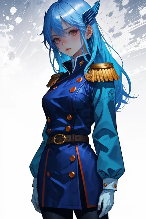 (Childish Vector image:1.3) of (Sketched:1.3) a photo of a woman, <lora:CHAR-KyoukaUzenV2:0.8> KyoukaUzen, hair ornament, military uniform, white gloves, epaulettes, belt, pleated skirt, black skirt, thigh boots,(Flat style:1.3),Illustration,Behance,(Cyan hue:1.3),(close portrait:1.3),(Feminine:1.4),(beautiful:1.4),(attractive:1.3),handsome,calendar pose,perfectly detailed eyes,studio lighting,thematic background, <lora:LCM_LoRA_Weights_SD15:1>