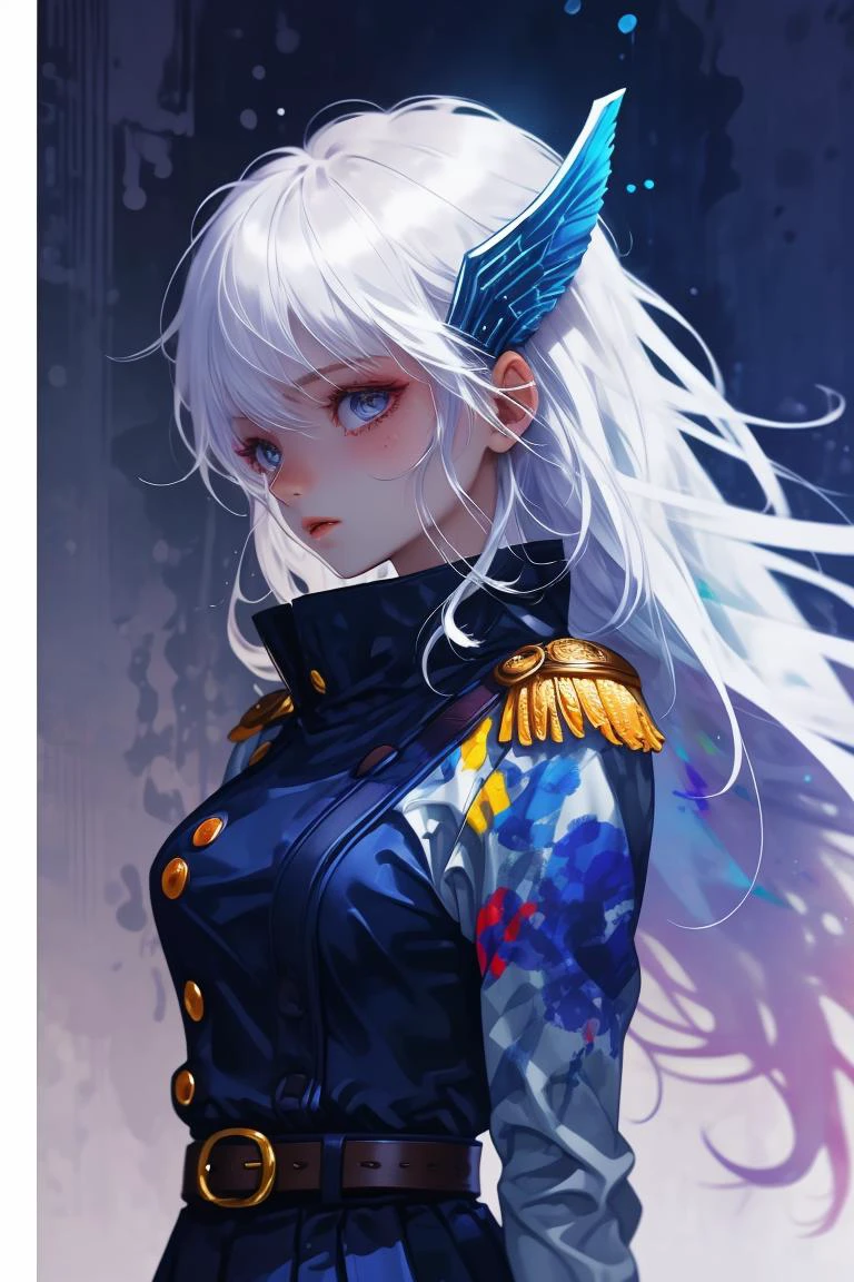 (Fixed Painting:1.3) of (Masterpiece:1.3) a photo of a woman, <lora:CHAR-KyoukaUzenV2:0.8> KyoukaUzen, hair ornament, military uniform, white gloves, epaulettes, belt, pleated skirt, black skirt, thigh boots,(CMYK Colors:1.3),(close portrait:1.3),(Feminine:1.4),(beautiful:1.4),(attractive:1.3),handsome,calendar pose,perfectly detailed eyes,studio lighting,thematic background, <lora:LCM_LoRA_Weights_SD15:1>