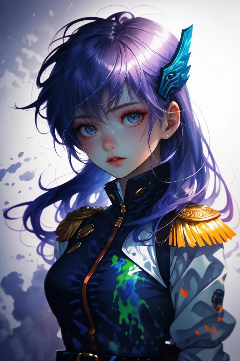 (Extreme Painting:1.3) of (Sketch:1.3) a photo of a woman, <lora:CHAR-KyoukaUzenV2:0.8> KyoukaUzen, hair ornament, military uniform, white gloves, epaulettes, belt, pleated skirt, black skirt, thigh boots,(Green hue:1.3),(close portrait:1.3),(Feminine:1.4),(beautiful:1.4),(attractive:1.3),handsome,calendar pose,perfectly detailed eyes,studio lighting,thematic background, <lora:LCM_LoRA_Weights_SD15:1>
