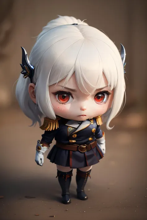 <lora:style_walfie-20:0.8> chibi <lora:CHAR-KyoukaUzenV2:0.7> KyoukaUzen, hair ornament, military uniform, white gloves, epaulettes, belt, pleated skirt, black skirt, thigh boots