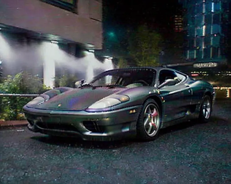 analog gloomy photo of an iridescent silver ferrari 360moderna car with lowered suspension  <lora:360moderna:1> ((at night)), in a city, (many dark modern chinese skyscrapers in the background:1.3)),  ((people walking on the street)),  futuristic, magical, surreal, dreamy, High Detail, Sharp focus, (photorealism), realistic, best quality, 8k, award winning, dramatic lighting, epic, cinematic, masterpiece, rim light, ambient fog:1.5, dutch angle, ultra wide angle lens,  <lora:old_siemens:1>, old_siemens, night sky, black sky, ((moonlit)), retro, vhs <lora:old_camera_vhs_footage_mix:1> <lora:badvhs_v1:1>, ((strong bloom)), 90s car photography, 90s