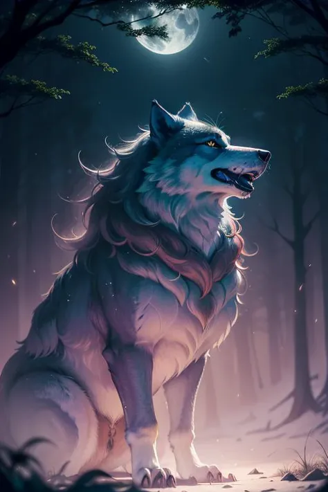 ((best quality)),((masterpiece)),(detailed:1.1),(realistic),werewolf,moonlit night,howling,wild creature,primal instincts,haunting melody,midnight forest,silver moonbeams,fierce expression,lupine silhouette,mystic atmosphere,ethereal glow,nature's symphony,shivers down the spine,
(dimly lit:1.3),Rim lighting,