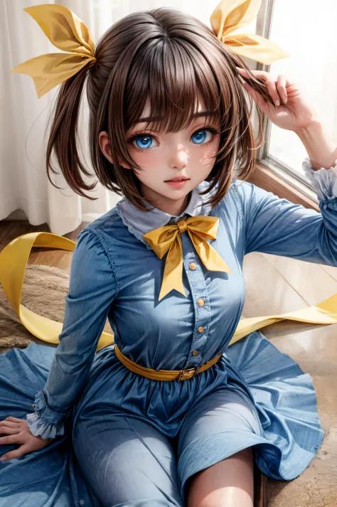 (masterpiece, best quality), <lora:nozoemon_v1.0:0.8> 1girl, solo, nozoemon, brown hair,blue eyes,bob cut,short twintails, hair yellow ribbon,blue dress,
<lora:add_detail:1>