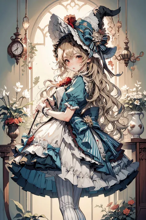 HDR,UHD,8K, best quality, masterpiece, Highly detailed, Studio lighting, physically-based rendering, 1girl, solo,
BJD doll, blush, alice in wonderland, bere hat, red dress, green high socks, white flowers, ((red color)), blonde hair, short hair, twin braids,
<lora:add_detail:0.3> <lora:DressAliceLolita:0.6> <lora:BJD_20230725223240:0.3> <lora:1:0.3>