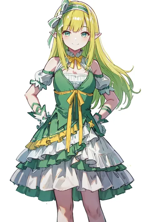 score_9, score_8_up, source_anime, 1girl, solo,The photo features a female character with long, golden yellow hair, wearing an outfit inspired by natural elements, particularly plants. She dons a green crown shaped like leaves adorning her head. Her dress is green with a design resembling leaves and flowers,long skirt, pencil skirt,creating the appearance of a fairy or nature goddess. The sleeves and lower part of her dress are adorned with transparent elements that resemble wings, giving an elegant and magical impression. This character also wears green shoes that match the nature-themed ensemble she presents.(bound wirsts), (arms behind back), (tapegag, tape gag), dramatic, (looking at viewer), (detailed pupils:1.3), ,red rope, thick rope,big breast,full body