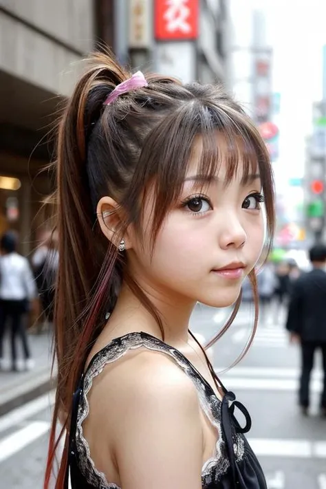 RAW portrait photo, TanakaReina in busy Tokyo street, fcDetailPortrait