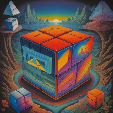 <lora:psychedelic-landscape:0.8> psychedelic landscape, (cube:1.5)