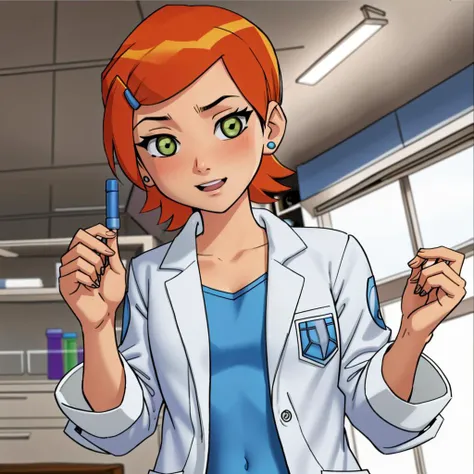 <lora:claasicgwen:1> claasicgwen wearing a lab coat in a science lab