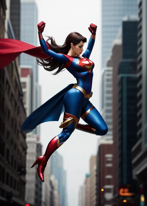 a superhero woman falling, highly detailed, sharp focus, stunningly beautiful
