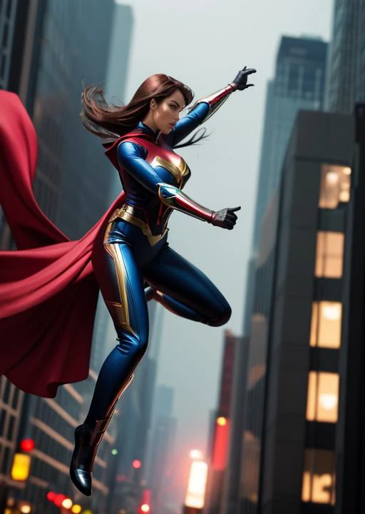a superhero woman falling, highly detailed, sharp focus, stunningly beautiful