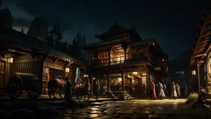 (masterpiece:1.2), best quality, masterpiece, highres, original, extremely detailed wallpaper, perfect lighting, CG,realism,oil painting,unreal engine,concept art,scenery, architecture, city,night,ancient, valley,