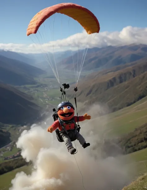 <lora:Felt-Puppet-base-v1-000008:0.85> in a felt puppet world style,, Paraglider caught in a thermal updraft, leaves swirling below.