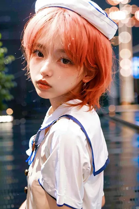 Tokyo street,night, rain, wet,cityscape,night, cyberpunk city,neon light,1girl, <lora:sd-No.414sailor_serafuku-000008:0.8>,sailor, shorts, <lora:sd-No.104-000014:0.8>,close-up,upper body, sailor hat,, 8k, RAW photo, best quality, masterpiece,realistic, photo-realistic,
