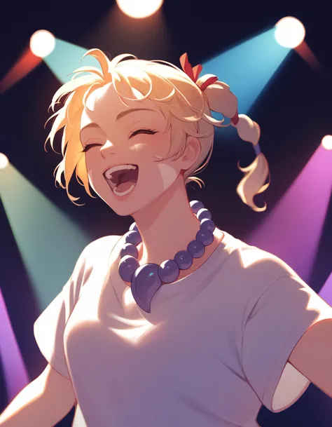 score_9,  score_8_up, score_7_up <lora:kid-cc-ponyxl-000012:1> kdecc, facial mark, necklace, ponytail, streetwear,
1girl, singing, stage, stage lights, indoors