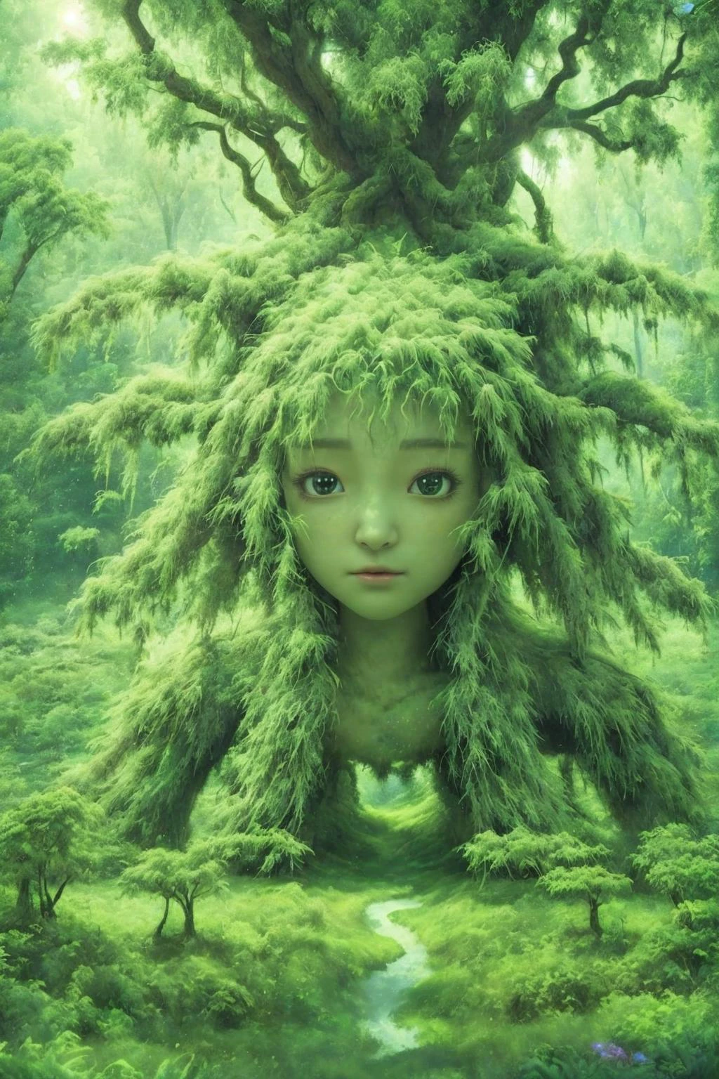 1girl, ent, tree ent, <lora:04hairy:0.5> hairy, <lora:Grand Scale:0.8> grandscale,landscape,scenery, <lora:Willow_Trees:1> willow tree forest