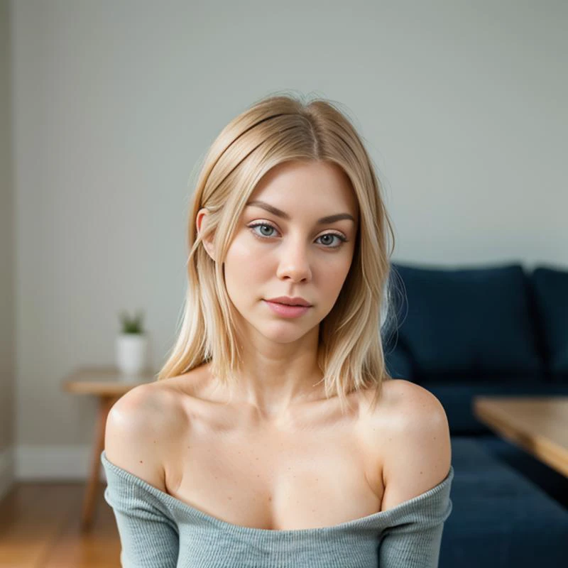 Young teen girl, petite, blonde hair, small round face, ((small pointed nose:1.1)), blushing cheeks, bright hazel eyes, ((((Kelsey McWilder)))), 8k, 4k, highly detailed face and eyes, imperfect skin, highly detailed skin texture, hair in bun, torso portrait, standing in office, ((cotton shirt)), deep v cleavage, (chubby), seductive, pouting lips, large breasts