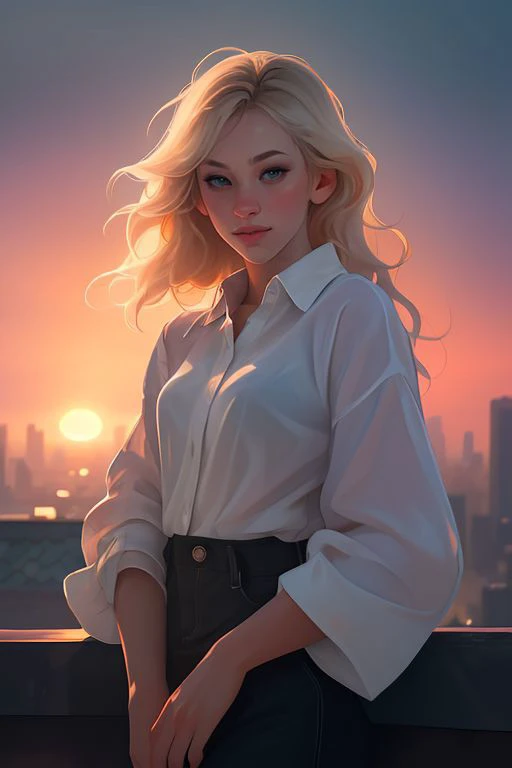 DEN_natasha_legeydaMK2,
(cityscape:1.2) scene posing on the (rooftops:1.2) at (sunset:1.2) wearing clothes, wearing trousers and a top, (plain top:1.2), (top:1.2), (trousers:1.2), (cityscape:1.2), (night time sunset sky:1.3), (dark:1.1), (evening:1.2), vibrant sky colours,
bokeh, f1.4, 40mm, photorealistic, raw, 8k, textured skin, skin pores, intricate details <lora:epi_noiseoffset2:1>, epiCRealism <lora:ClothingAdjuster3:-1.0>