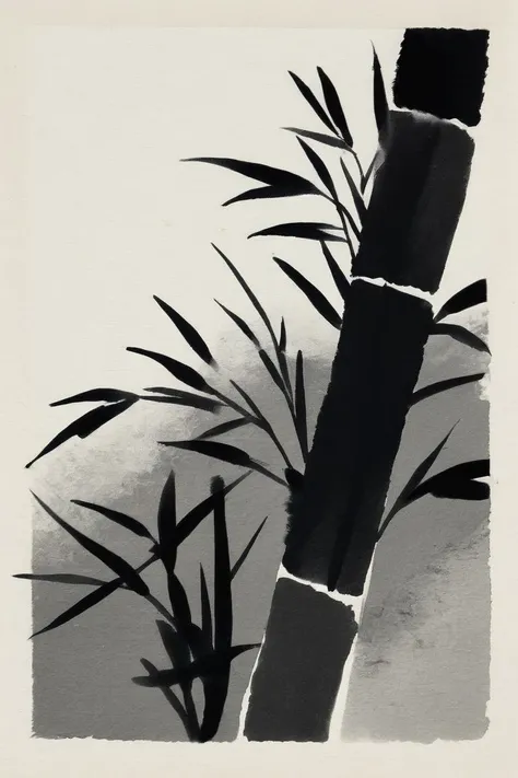 japanese sumi-e sketch artstyle, grayscale, monochrome, bold expressive ink strokes on textured washi paper, subtle blended midtones, bamboo, artistic style
