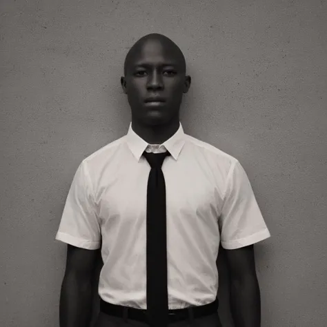 UHD, 4k, ultra detailed, cinematic, a photograph of <lora:vantablack style:1>
a man standing in front of a wall with a tie on,solo,looking at viewer,shirt,1boy,standing,monochrome,short sleeves,greyscale,male focus,dark skin,dark-skinned male,t-shirt,bald,halftone,buzz cut , vantablack style, super-black coating style, dark coating style
<lora:Low-key lighting Style:1>, epic, beautiful lighting, inpsiring