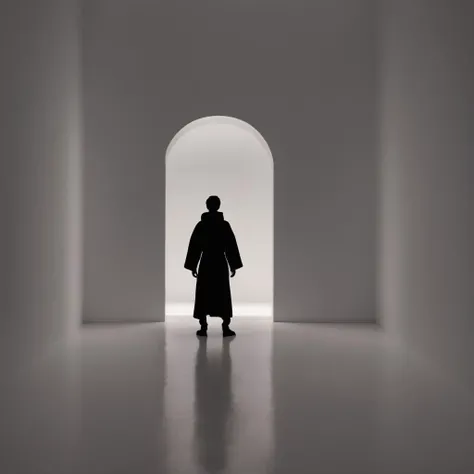 UHD, 4k, ultra detailed, cinematic, a photograph of <lora:vantablack style:1>
a black silhouette of a person in a robe,solo,simple background,1boy,white background,standing,monochrome,greyscale,male focus,facing viewer,silhouette,high contrast , vantablack style, super-black coating style, dark coating style
<lora:Low-key lighting Style:1>, epic, beautiful lighting, inpsiring