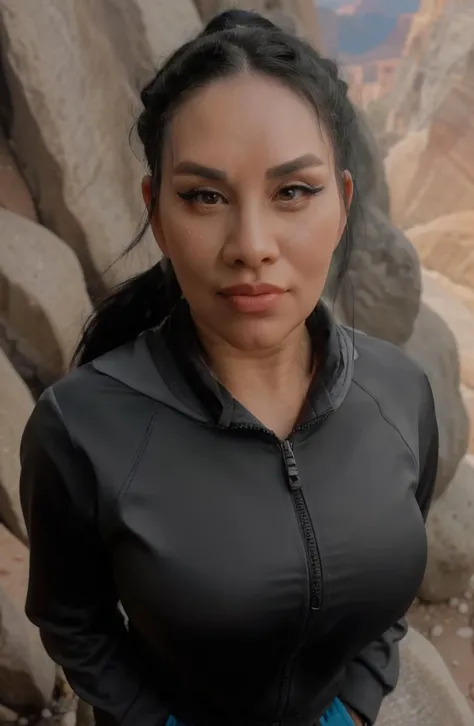 RAW, hyperrealistic, hyper-detailed, masterpiece, Ultra-realistic, ultra-detailed, (Best quality, high resolution, work: 1.3), Beautiful Malay woman in hijab, plump body, Big breasts, Beautiful big eyes, moaning deliciousness, beautiful face, super excited face, screaming, laughing, thick thighs, beautiful big eyes , ultra exhausted face, sweating, beautiful girl, detailed face, thick woman kneeling on stairs, at super dark hall, dark hall background, seducting pose, wearing tight tank top, highest quality, 8k