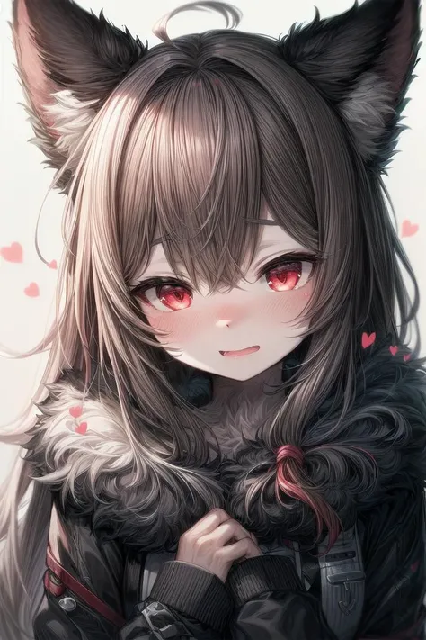 furry, black fur,1girl,red eyes,blush, hearts,<lora:add_detail:0.8>