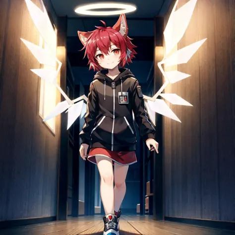 (masterpiece, best quality, (1girl, solo), (colorful, vivid colors, rich colors), (finely detailed eyes and detailed face), (finely detailed hair), cinematic lighting, ((extremely detailed CG unity 8k wallpaper))), full body, (looking at viewer, slight smile), (wings), (walking towards viewer), (<lora:epi_noiseoffset2:0.8>, (exusiai_4)), animal ears, fluffy, furry