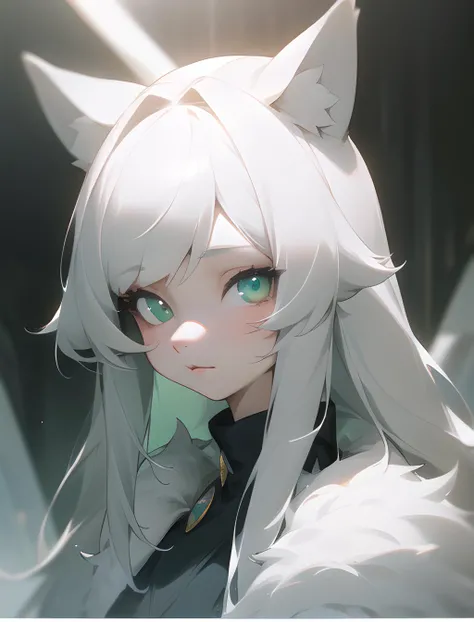 furry,beautiful lights and shadows, ambient light, ultra detailed fur, volumetic light furry, (white fur 0.8), ultra cute face,green elements on fur,best quality,highly detailed,artbook,masterpiece,an extremely delicate and beautiful,long hair,adorable girl,cute,eyes like jewels