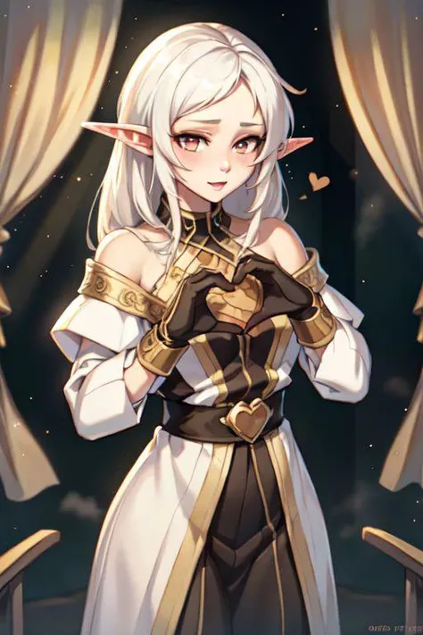 heart hands, own hands together, girl, elf, Elven ears White hair