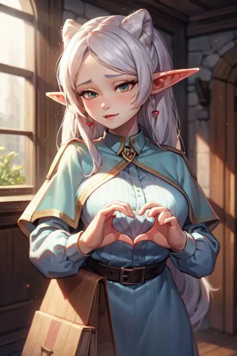heart hands, own hands together, girl, elf, Elven ears