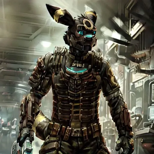 masterpiece, 4k, high quality, studio quality, detailed, insanely detailed, extreme detail, refined detail, perfect detail, max detail, (Umbreon,) anthro, male, face obscured, engineeringsuit, well-toned body, holding plasma cutter, walking cautiously