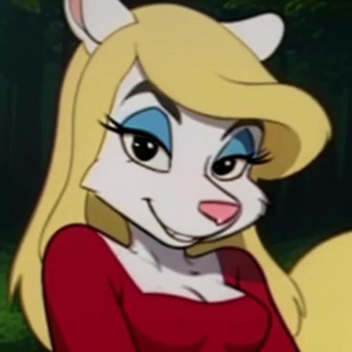 1girl, MinervaMinkCzar,(furry, furry female, full body), (animal ears, long tail, blonde tail, pink nose, snout, white fur, swept bangs, long hair, blonde hair, makeup, black eyes, black eyebrows, blue eyeshadow), (red dress), (outdoor, forest background), (masterpiece:1.2), hires, (detailed face:1.2), (detailed eyes:1.2), ultra-high resolution, 8K, high quality, (sharp focus:1.2), clean, crisp, cinematic, <lora:Minerva_Mink-v1:0.75>