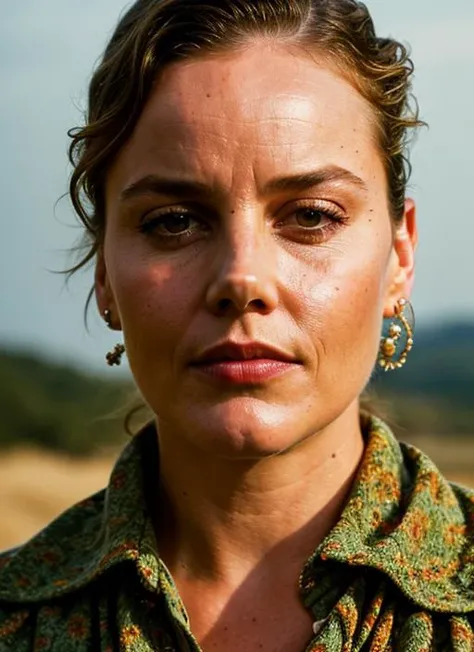 A stunning intricate color close up portrait of (sks woman:1) , wearing Ruffled top and wide-leg pants, epic character composition, sharp focus, natural lighting, subsurface scattering, f2, 35mm, film grain, , by Andreas Gursky, <lora:locon_abbiecornish_v1_from_v1_64_32:1>