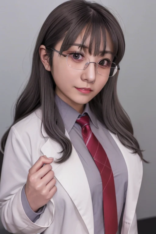 (portrait:1.4), masterpiece, best quality, highres, futaba rio, (glasses),gray hair,lab coat,(looking at viewer:1.3), huge breast, school uniform, lab outside, <lora:saikaKawakita_saikaV30:1>, saika1, <lora:futabaRioLora_1:0.6>