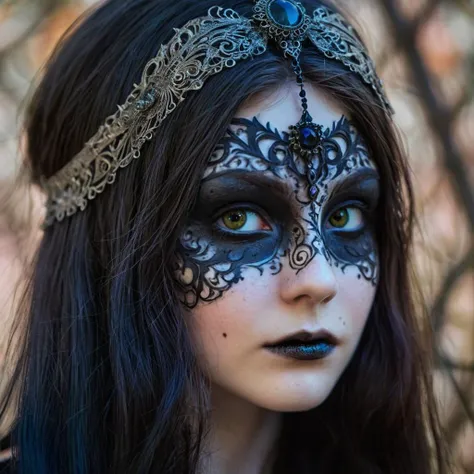 a shadow witch girl with goth-style regarding me from the void, intricate eye-makeup, silver filigree circlet, highly detailed skin textures, anti-aliasing, color-graded, nikon D850 <lora:AnalukXL8:0.75>