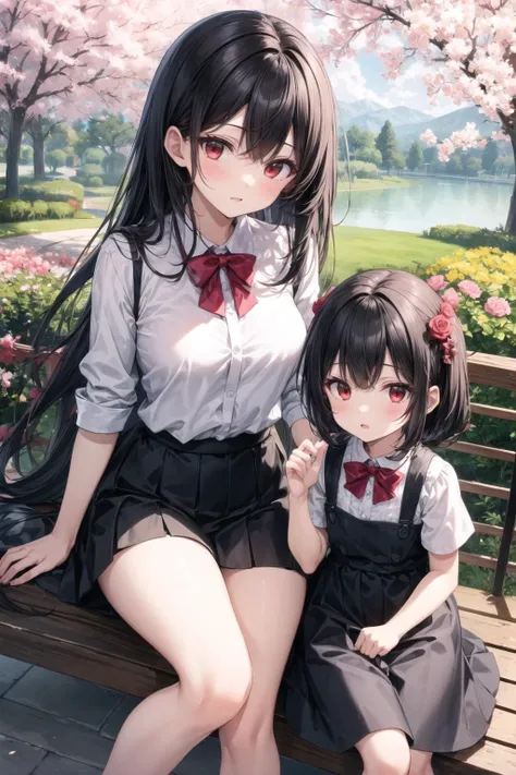 (masterpiece:1.2),best quality,extremely detailed,
BREAK
(2girls:1.4),(petite:1.2),shiny skin,small breasts,very long hair,
detailed eyes,perfect anatomy,yuri,
cute eyes,(red eyes:1.3),(black hair:1.3),
BREAK
white shirt,black skirt,
BREAK
sakura tree,lake,garden,flower,galaxy sky,
BREAK
character focus,looking at viewer,
BREAK
<lyco:Add More Details:0.4>,
