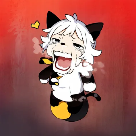 A male white cat in black slime,Wearing white boxers,Covered with mucus,slimes,white cat,Open your mouth and stick out your tongue,There mucus in the mouth,collars,Thighs covered with mucus