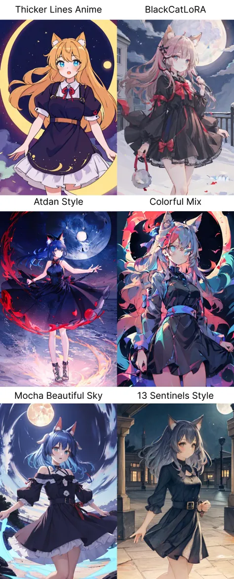 midnight, cool, vivid, mesmerizing, 1girl, dress, dog ears, moon
