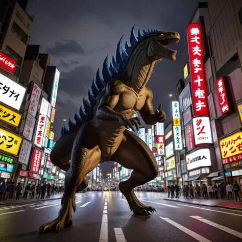 <lora:zilla:0.85> zilla in the streets of Tokyo