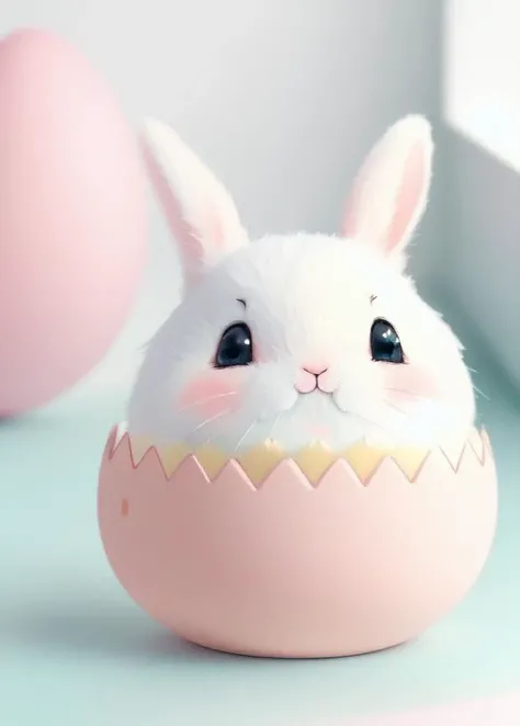 Beautiful little bunny with dreamy eyes, volumetric light, hyper realistic, intricate detail, illustration, painting, watercolor, kawaii chibi, eating easter egg, Aww!, Shallow depth of field, pastel color palette, Soft Lighting, Minimalistic, Modern, Digital painting, art by lois van baarle and ross tran and artgerm, Trending on Artstation HQ, highly detailed