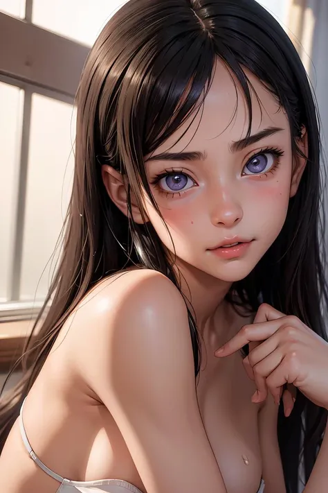 1 female、Small and young、((Black-haired、Twin tails))、(Great tit、Flat Chest、Transparent chest:1.2), 、Flat Chest、(Blue checkered micro bikini and panties)、Sensual look、Sexy pose、Looking into the camera、On the bed