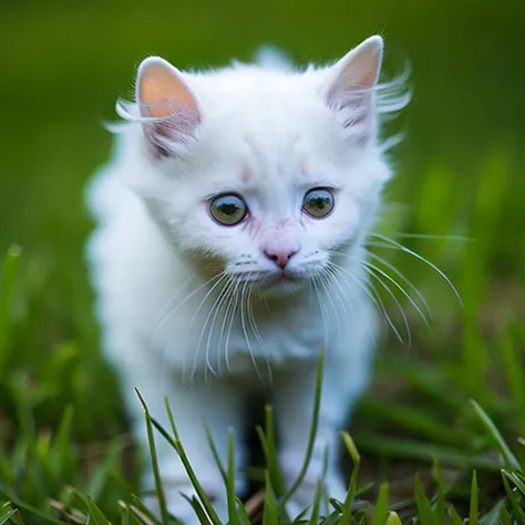 <lyco:Kitty:1.0> white cute kitty in the green grass,
