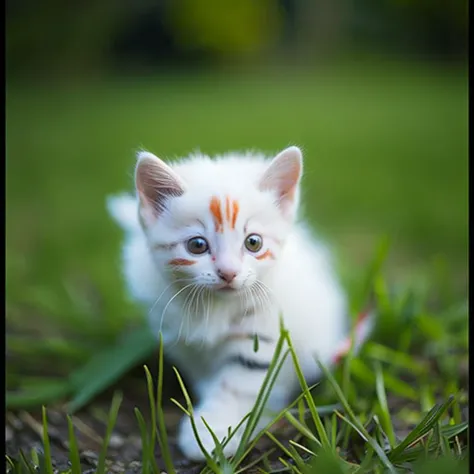 <lyco:Kitty:1.0> white and red little Kitten in the green grass, realistic, photo