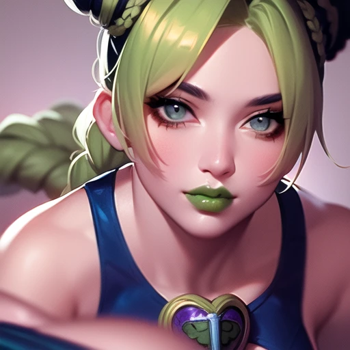 manga art, anime,detailed eyes, female, feminine, spider_web_print, female, perfect face, perfect body, 4k, anime artwork, ((masterpiece)) illustration of kujo_jolyne, 1girl, ((solo)), hair buns, long hair, green_lips, makeup, green_hair, two-tone_hair, (extremely detailed, hyper detailed), (((intricate details))), soft lighting , amazing colors , jojo_no_kimyou_na_bouken<lora:kujojolyne-000001:1>